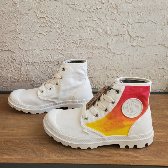 Palladium Pampa Hi Boots Womens 7 White Custom Sunset Ombre Canvas Combat Unique - Picture 5 of 12